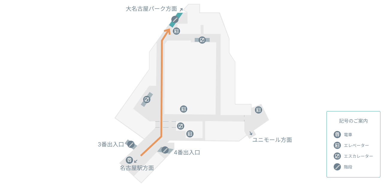 地下通路を使った場合の安保ホールまでのイラストマップ